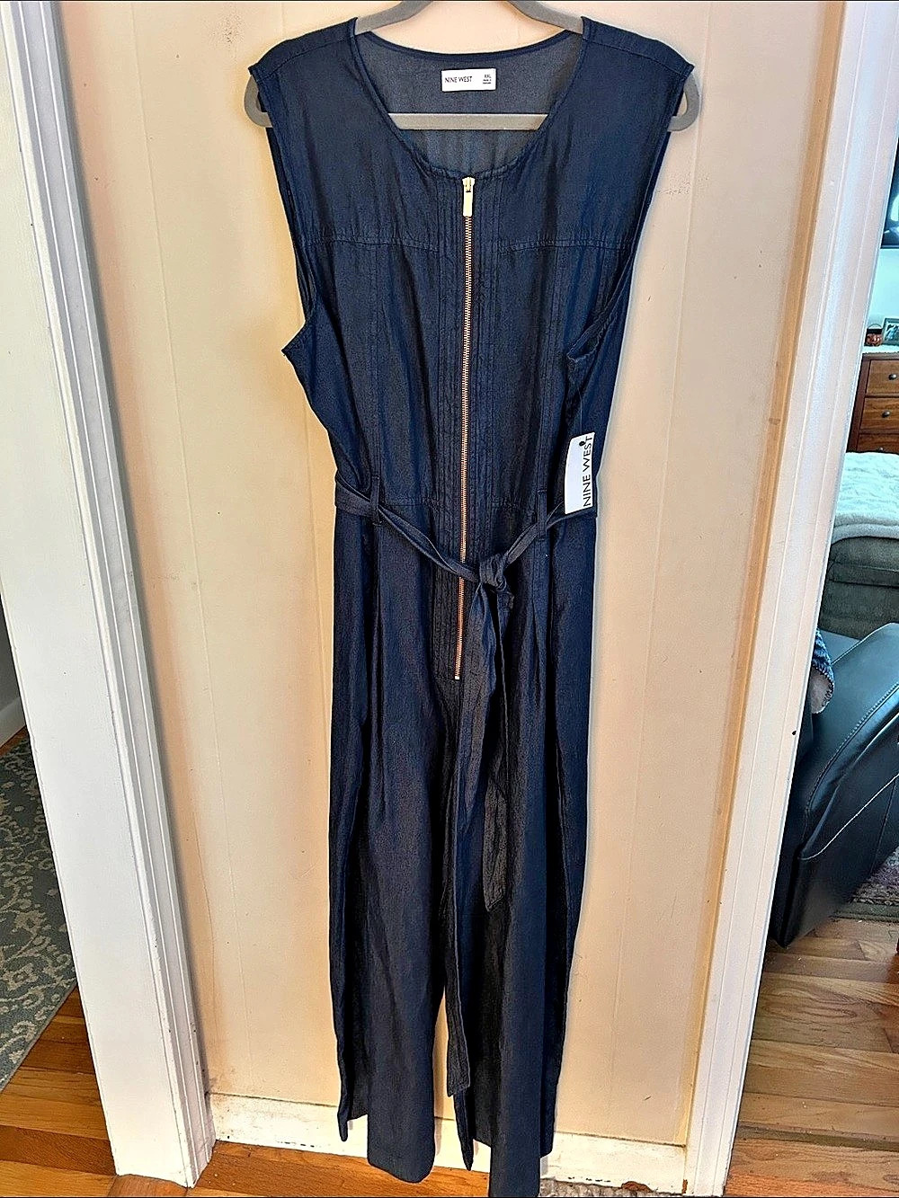 Nine West Zip Front Sleeveless Denim Jumpsuit Blue XXL NWT